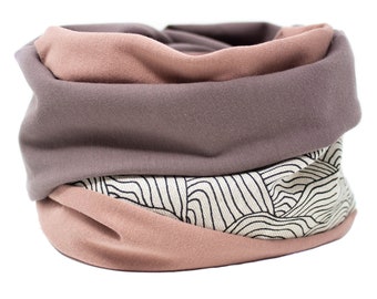 Loop scarf women, loop women, mauve, old mauve, clay pink, summer scarf, graphic pattern, wrap scarf, scarf, reversible scarf, wave pattern