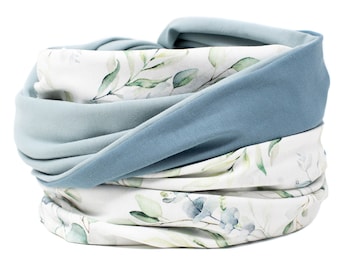 Nursing scarf eucalyptus, pastel blue, tube scarf leaves, loop scarf eucalyptus, white, powder blue, XL loop scarf, comfortable, bestseller