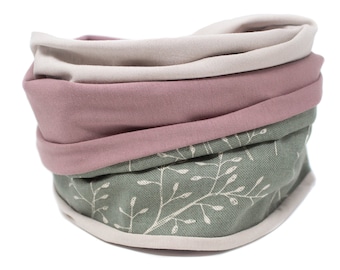 Loop scarf women, loop women, mauve, old mauve, olive, summer scarf, graphic pattern, wrap scarf, scarf, reversible scarf