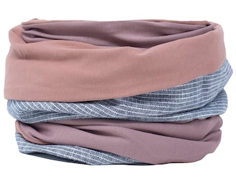 Berry, women's scarf, customizable, loop scarf with stripes, jersey scarf, mauve, jersey scarf, birthday gift
