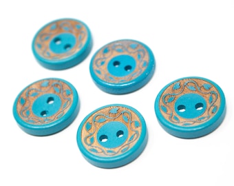 5 wood buttons wood buttons engraving in blue / nature