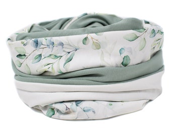 Eucalyptus loop, pastel mint, tube scarf leaves, loop scarf eucalyptus, white, pastel green, loop scarf soft, comfortable, bestseller