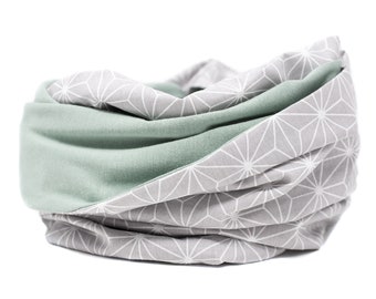 Loop scarf / loop scarf / tube scarf / mint / Asanoha / Japan pattern / gray / Japanese pattern / jade