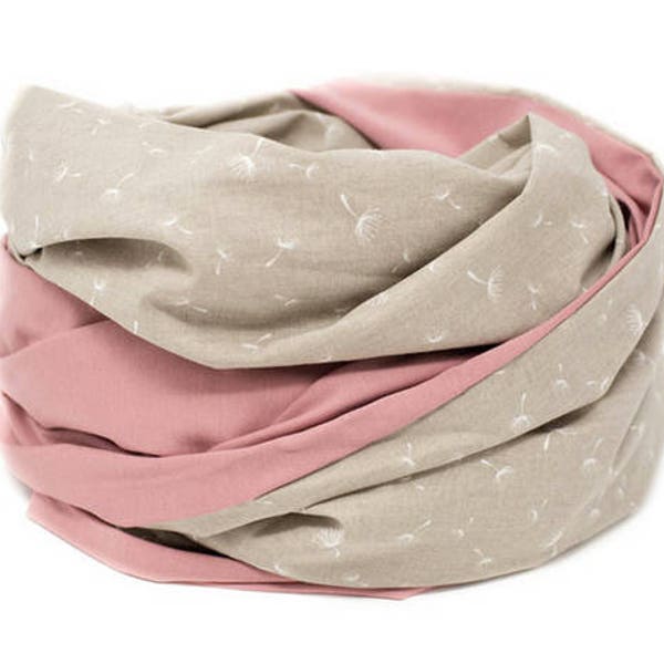 Loop scarf / Nursing scarf / Dandelions / Reversible scarf / Loop / pink / taupe / Wide tube scarf