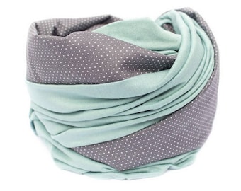 Loopschal scarf extra wide nursing scarf mint green gray dots