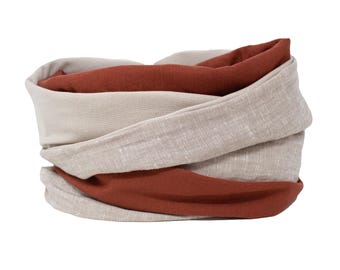 XL linen scarf, loop scarf, rust red, linen scarf women, gift sister, terracotta, beige