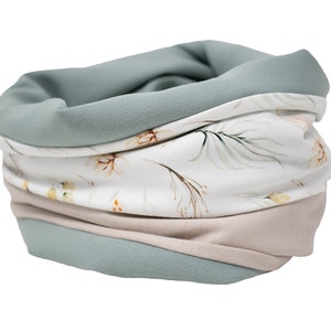 Loopschal, personalisiertes Geschenk, Jade, Mint, Schal Damen, Schal aus Jersey, Jerseyschal, Geburtstagsgeschenk, Geschenk Freundin Jade/Beige/Muster