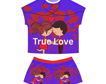 True Love Couple Illustration Pajama Set | Women's Short PJ Set