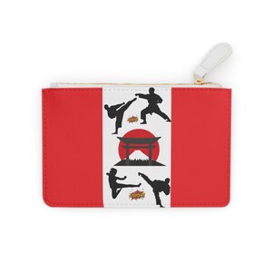 Mini bolso de mano de karate, cartera de artes marciales, bolso rojo con cremallera, accesorios de gimnasio, estilo deportivo, regalo para entusiastas del karate.
