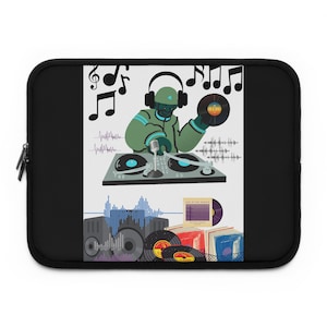 Housse pour ordinateur portable pour les mélomanes hip-hop, cadeau pour mélomane, accessoire technique, design pour disque vinyle, étui de voyage pour musiciens