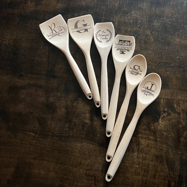 Custom Monogram Wood Spatula - Many styles to choose from - Heavy Duty Wood Turner Utensil - Beautiful Personalized Engraved Gift