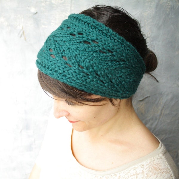 Lacefield Knit Headband with Button - Merino Wool - Deep Teal Emerald