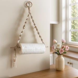 Boho Paper Towel Holder Stylish Hanging Towel Ring Holder for Kitchen and Bathroom macrame handmake paper towel stand