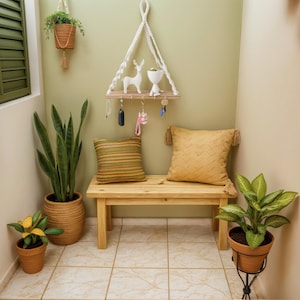 Mod wall hanging Macrame Plant Decor Shelf Indoor Outdoor Floating Wood shelve Decorative Hand Made Rope Boho Shelving for decoration