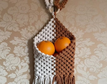 Cesta de frutas de ratán de colores para colgar en la pared de macramé, hecha a mano, de algodón bohemio, regalo de inauguración de la casa