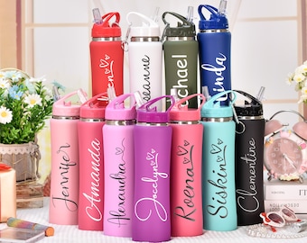 Engraved Insulated Water Bottle with Straw: Personalized Stainless Steel Tumbler