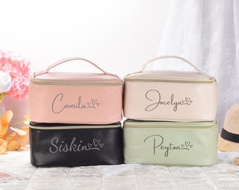 Leather Engraving Makeup Bag, Makeup Organizer, Bridal Shower Gift, Mothers Day Gift, Large Capacity Cosmetic Bag, Bridesmaid Gifts