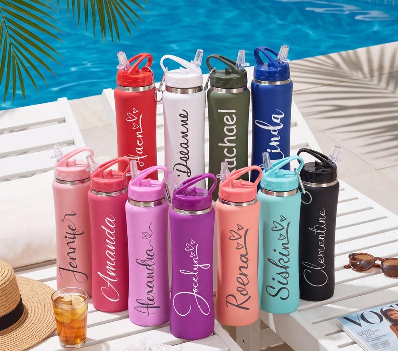 Engraved Insulated Water Bottle With Straw: Personalized Stainless ...
