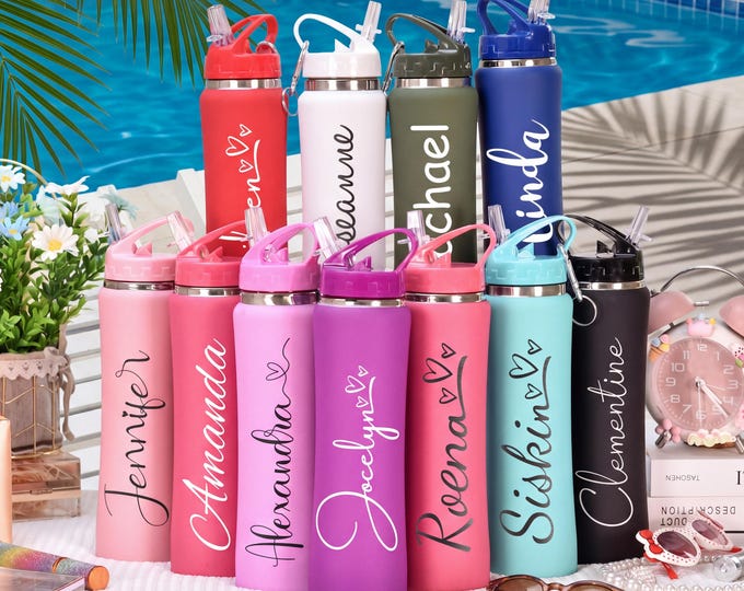 Engraved Insulated Water Bottle with Straw: Personalized Stainless Steel Tumbler