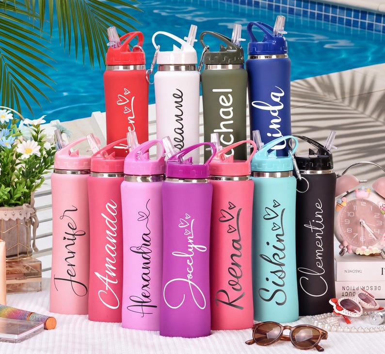 Engraved Insulated Water Bottle With Straw: Personalized Stainless ...