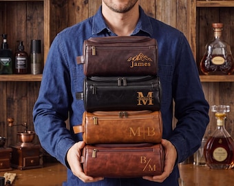 Personalized Leather Dopp Kit: Engraved Travel Toiletry Bag, Groomsmen Gift