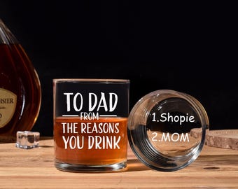 Personalized Gift,Dad Gifts,Dad Birthday Gifts,Dad Christmas Gift,Fathers Day Gift,Reasons To Drink,Dad Whiskey Glass,Glass for Dad