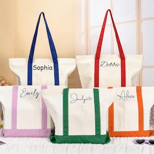 Bridesmaid Gift, Custom Tote Bag, Bachelorette Gifts, Canvas Tote, Personalized Beach Handbag, Gift for Her, Custom Text Bag