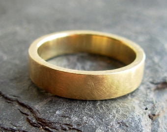 18K Gold Wedding Ring - 4mm Gold Wedding Band - Women's Gold Wedding Band - Gold Men's Wedding Band - Brushed 18K Recycled Gold Unisex Ring