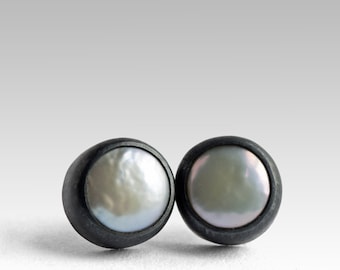 Pearl Stud Earrings - Night And Day - Pearl Ear Studs - Freshwater Pearl Earrings - Minimalist Pearl Earrings - Pearl Studs - Made To Order