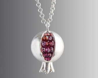 Pomegranate Necklace - Pomegranate Pendant - READY TO SHIP - Pomegranate Jewelry - Silver Pomegranate - Tiny Pomegranate Silver Necklace