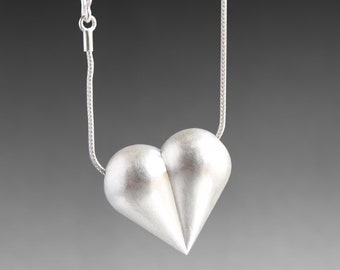 My Heart Of Heart - Silver Heart Necklace - Sterling Silver Heart Pendant - Love Heart Necklace - Sculptural Heart Necklace