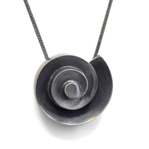 Scroll Necklace - Oxidized Sterling Silver Scroll Pendant - String Player Gift - Cello Violin Viola Bass Scroll Necklace - Nautilus Necklace