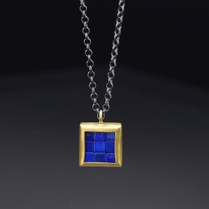 Mosaic Pendant 22K & 18K Gold Lapis Lazuli Pendant READY TO SHIP Minimalist Necklace Mosaic Necklace Lapis Lazuli Gold Pendant image 1