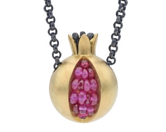 Pomegranate Necklace - 18K gold pink sapphire necklace - Gemstone Gold Necklace - Tiny Pomegranate Gold Necklace - gold pomegranate jewelry