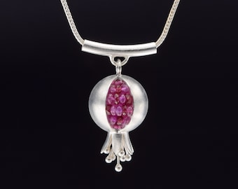 Pomegranate Necklace - Pomegranate Pendant - Pomegranate Jewelry - Silver Pomegranate - Small Pomegranate Silver Ruby Garnet Necklace