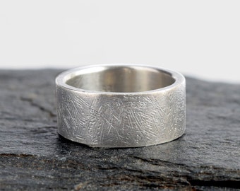 Rustic Sterling Silver Ring - Wide Silver Wedding Band - Carved Textured Silver Ring - Silver Commitment Ring - Unique Silver Wedding Ring