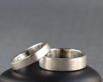 Two Silver Rings - Matte Brushed Sterling Silver Ring Set - Unisex Recycled Silver Ring Set - Comfort Fit Rings - Made to Order in Your Size