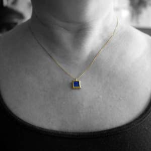 Mosaic Pendant 22K & 18K Gold Lapis Lazuli Pendant READY TO SHIP Minimalist Necklace Mosaic Necklace Lapis Lazuli Gold Pendant image 3