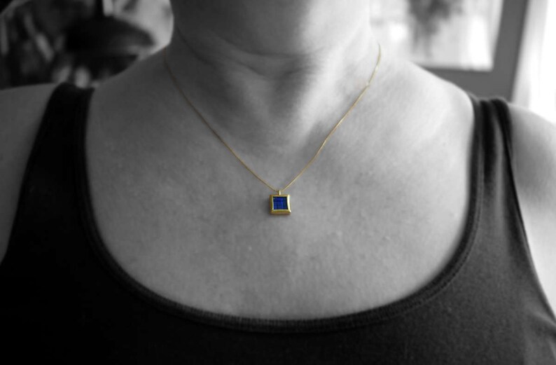 Mosaic Pendant 22K & 18K Gold Lapis Lazuli Pendant READY TO SHIP Minimalist Necklace Mosaic Necklace Lapis Lazuli Gold Pendant image 3