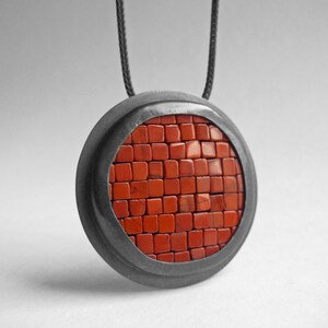Mosaic Necklace - Red Jasper Oxidized Silver Necklace - Statement Necklace - Mosaic Pendant - Red Black Necklace - mosaic jewelry Artesserae