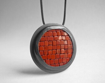Mosaic Necklace - Red Jasper Oxidized Silver Necklace - Statement Necklace - Mosaic Pendant - Red Black Necklace - mosaic jewelry Artesserae