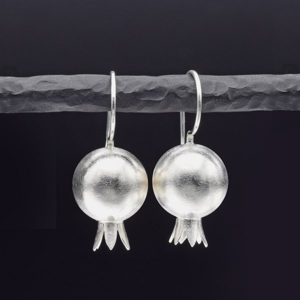 Pomegranate Earrings - Sterling Silver Earrings - Silver Drop Earrings - pomegranate jewelry - Silver Pomegranate Earrings - Go To Earrings