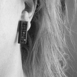 Mosaic Earrings Onyx Silver Earrings Onyx Stud Earrings Rectangular Earrings Gemstone Earrings Long Post Earrings Mosaic Jewelry image 4