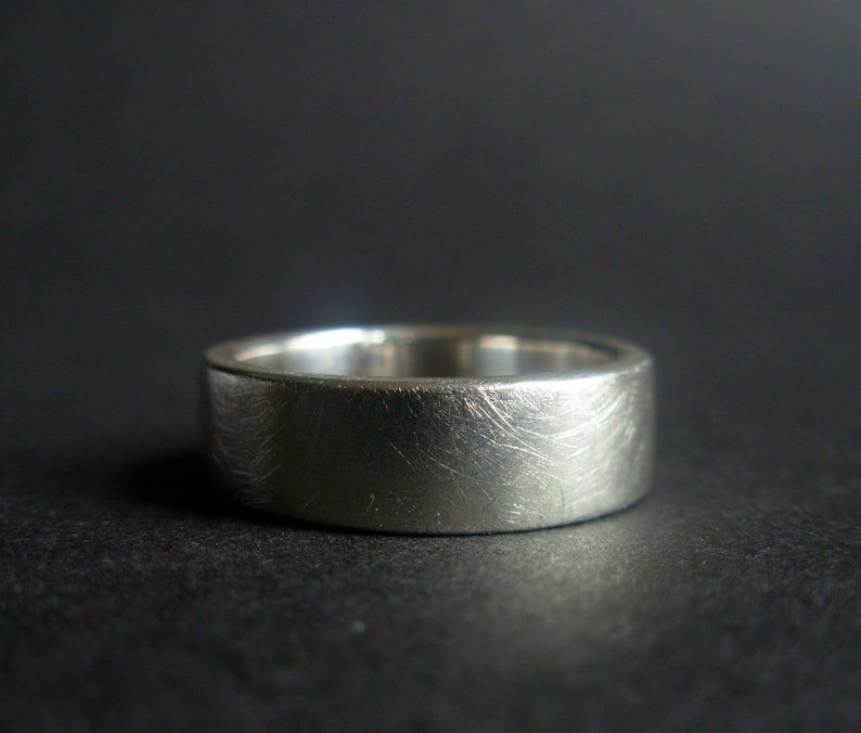 Sterling Silver Wide Ring 6 mm Matte Brushed Silver Band Unisex Recycled Silver Ring Comfort Fit Ring Made to Order in Your Size image 6