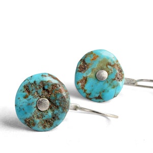 Turquoise Silver Earrings Riveted Turquoise & Oxidized Silver Wire Earrings READY TO SHIP Colorful Everyday Earrings Go To Earrings image 2