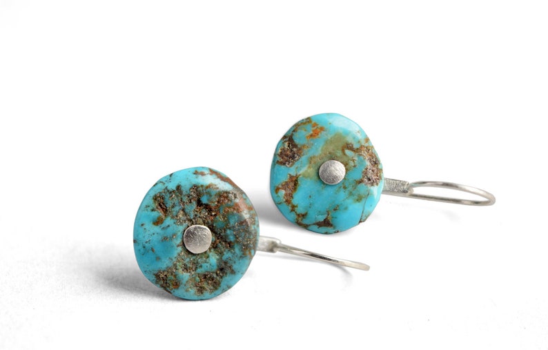 Turquoise Silver Earrings Riveted Turquoise & Oxidized Silver Wire Earrings READY TO SHIP Colorful Everyday Earrings Go To Earrings image 2