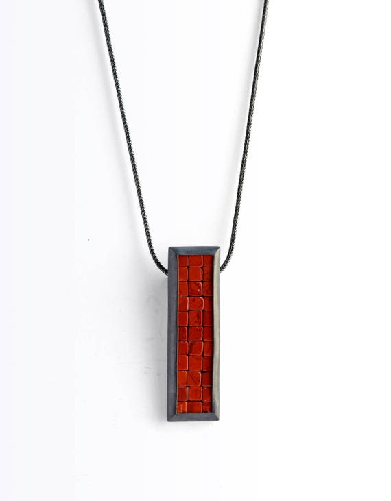 Mosaic Necklace Red Jasper Silver Necklace READY TO SHIP