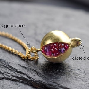 Pomegranate Pendant 18k gold gemstone necklace Artisan Handmade Necklace Tiny Pomegranate Gold Necklace gold pomegranate jewelry image 8