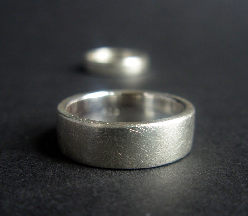 Sterling Silver Wide Ring 6 mm Matte Brushed Silver Band Unisex Recycled Silver Ring Comfort Fit Ring Made to Order in Your Size image 7