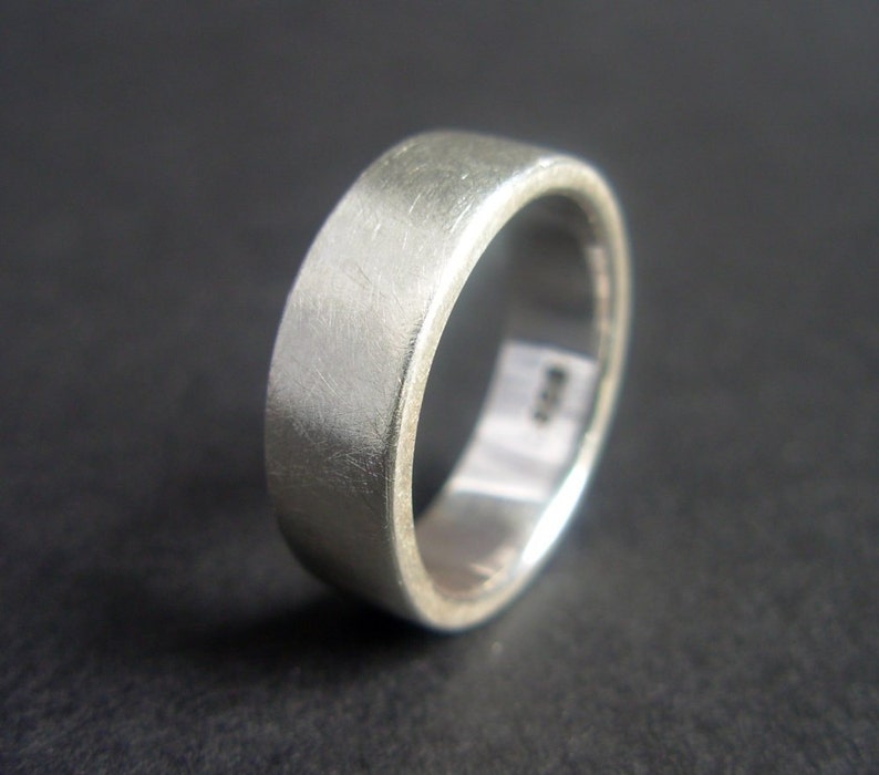 Sterling Silver Wide Ring 6 mm Matte Brushed Silver Band Unisex Recycled Silver Ring Comfort Fit Ring Made to Order in Your Size image 5